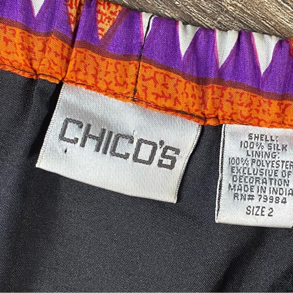 Chicos Skirt Women 2 Large Colorful 100% Silk Pull On Elastic Waist Beaded Boho - Picture 2 of 8